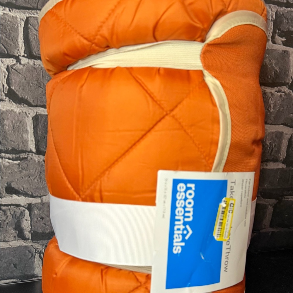 Room Essentials Bright Orange Quilted Throw with Cream Trim